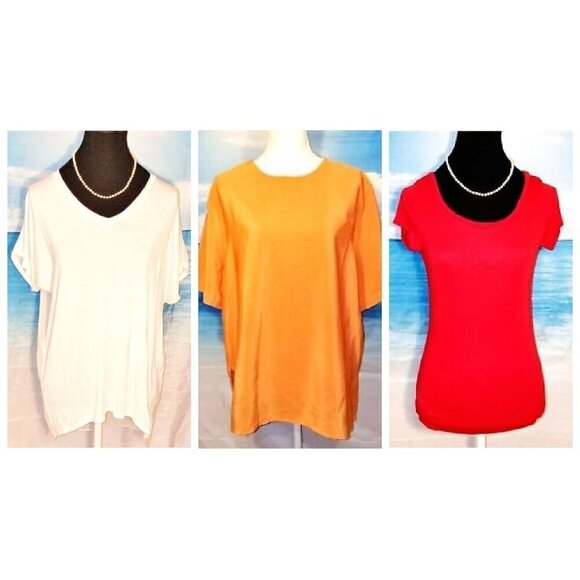 Assorted Tops - Set Lot of 3 Woman's TUNIC Tops ASSORTED SOLID COLORS T shirts size MEDIUMS